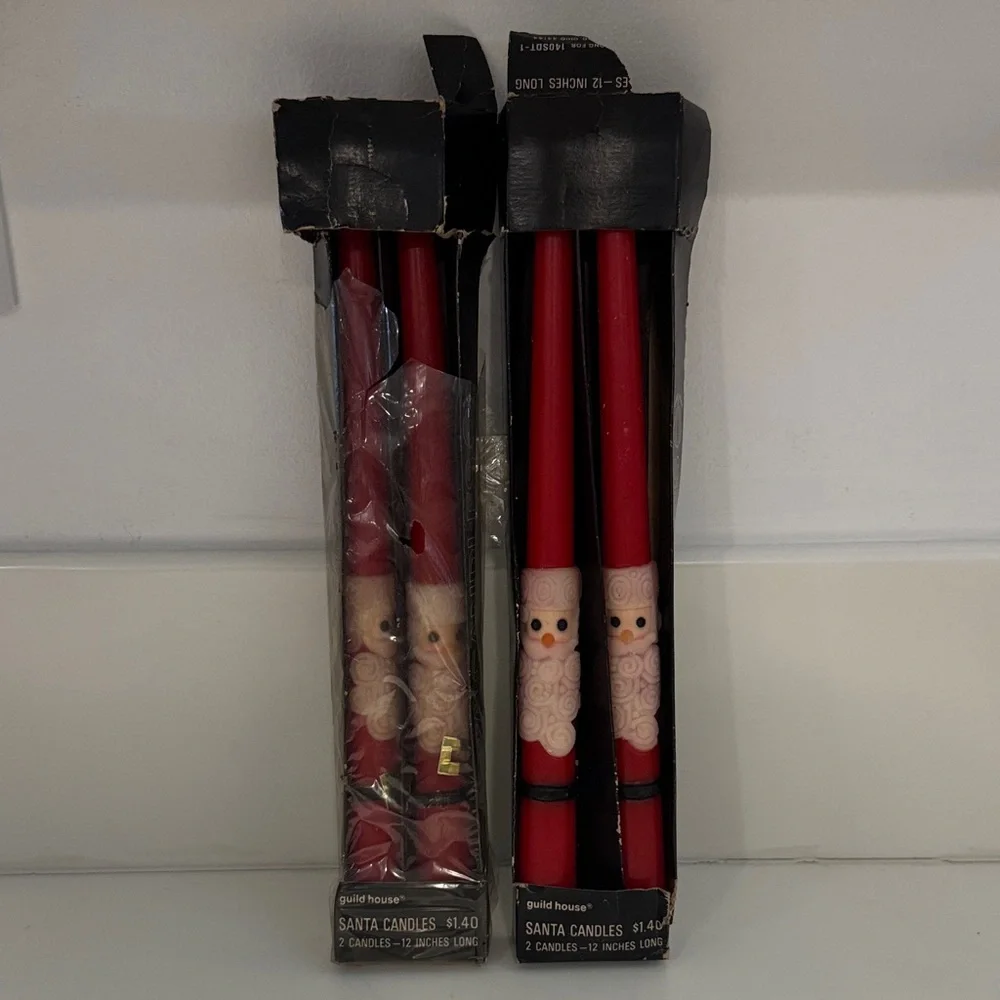 NOS VINTAGE 60s/70s Red Santa Taper Candles Set of 4, Vintage Christmas Decor
